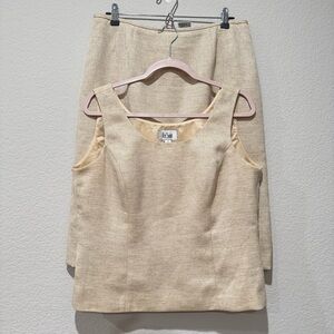 Le Suit Skirt Blouse Set Women’s 12 Tan Cream‎ Midi Pencil Skirt Formal Office